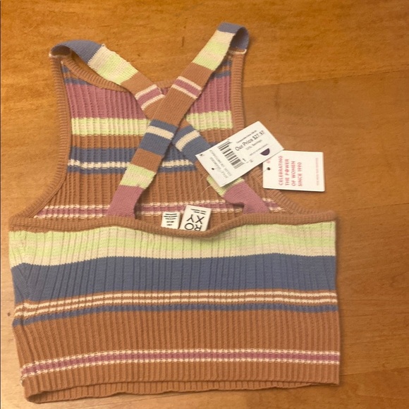 Roxy Pink and Blue Sleeveless Ribbed Crop Tank - Picture 4 of 8